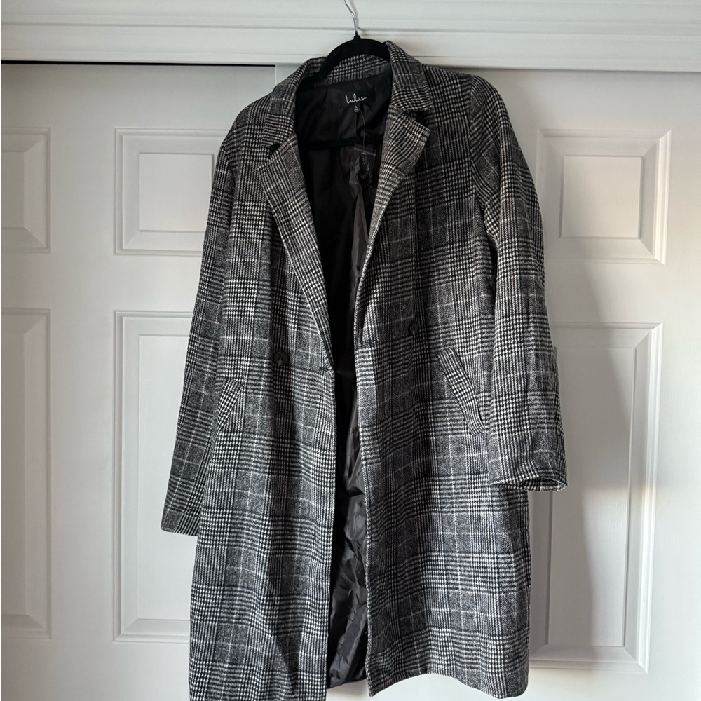 Lulus Black and White Plaid Coat